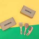 شانه برس چوبی سه تیکه نوزادی rovco گوش دار